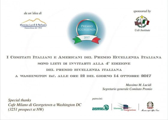 Sabato 14 ottobre a Washington la cerimonia del Premio Eccellenza Italiana